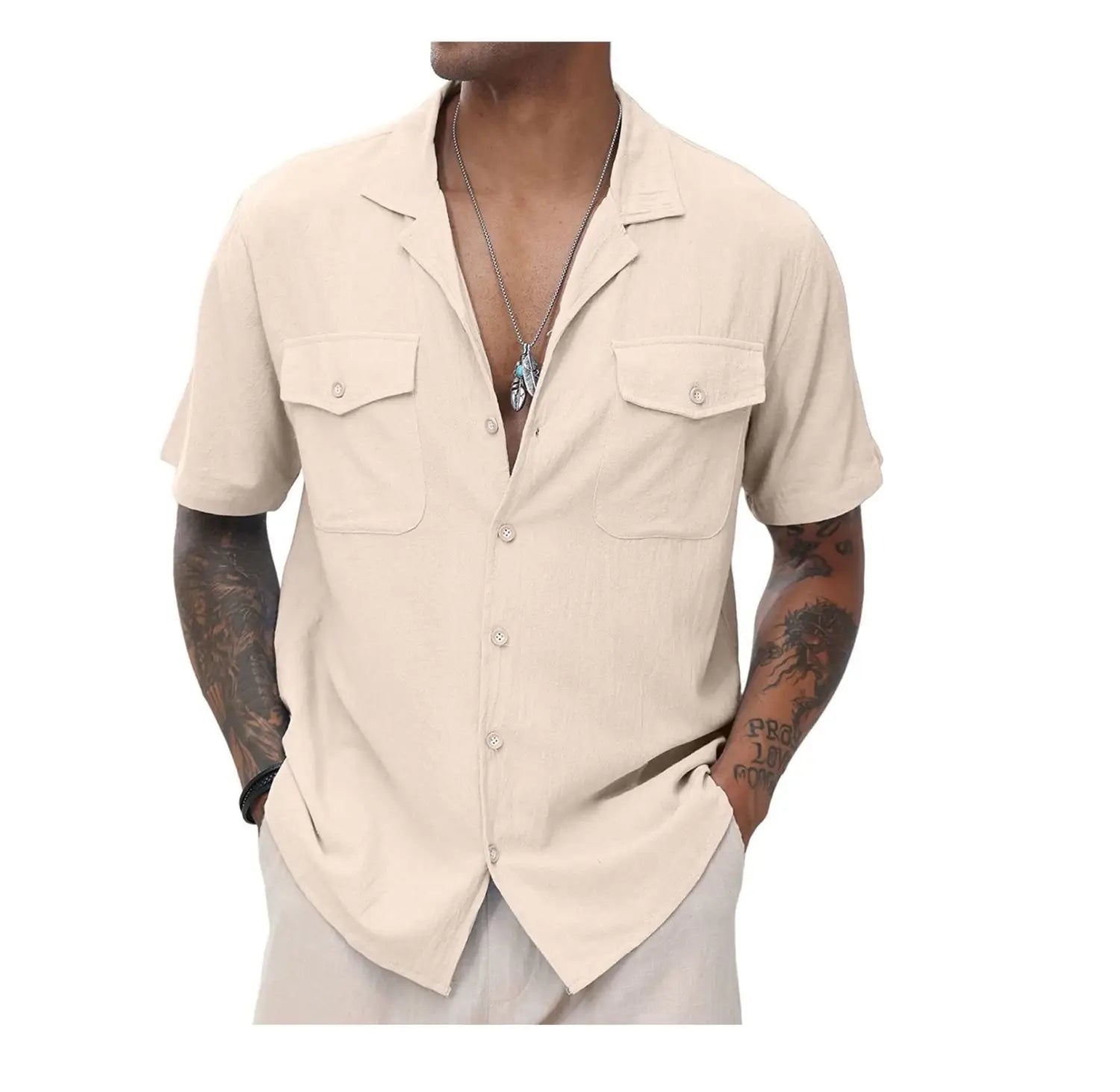 Lovemi - Men’s Casual Loose Solid Color Pocket Shirt