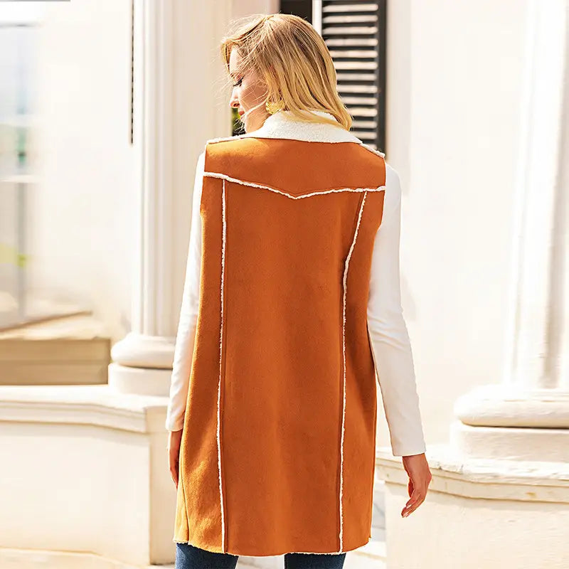 Lovemi - Sleeveless Simple Large Lapel Jacket Fashion