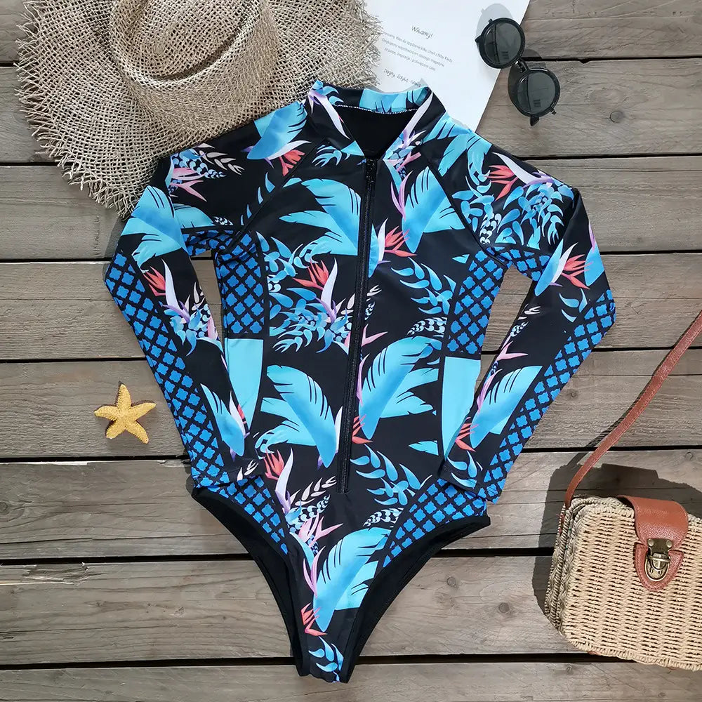 Lovemi – Langärmliger bedruckter Badeanzug für Damen