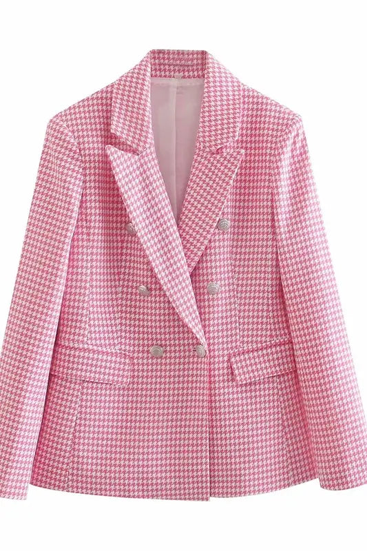 Lovemi - Fashion Houndstooth Slim-fit Casual Blazer