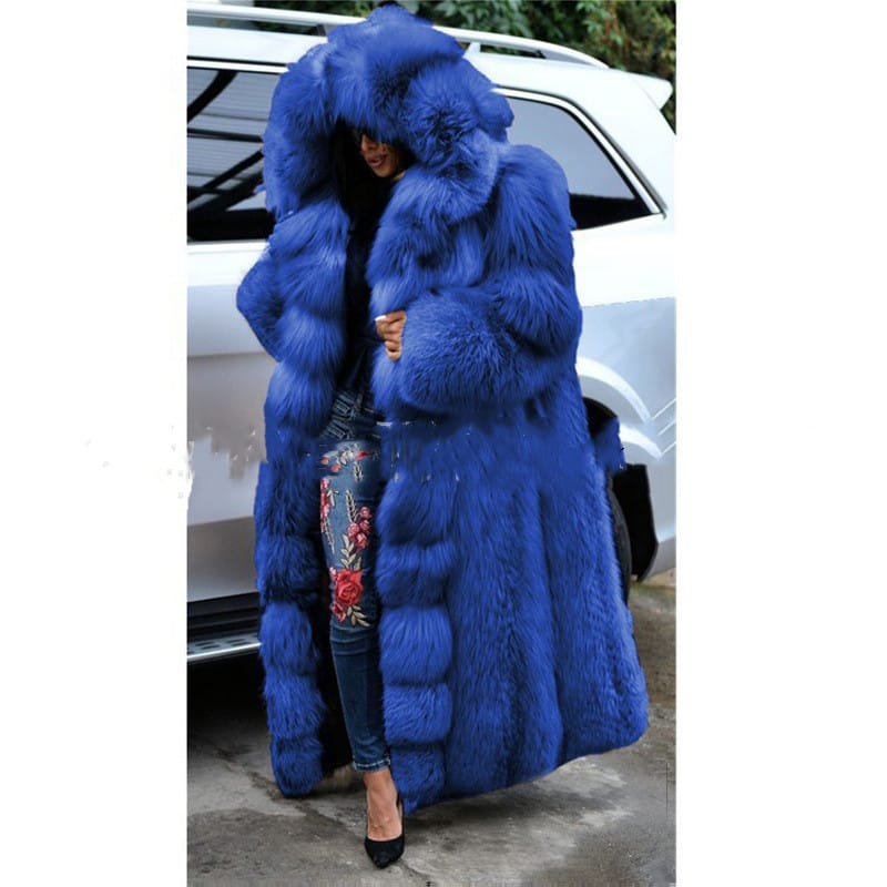 Lovemi - Faux Fur Coat Women Long Hooded Fur Coat