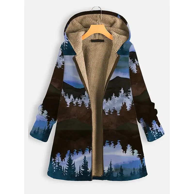 Lovemi - Manteau zippé à capuche et manches longues imprimé paysage