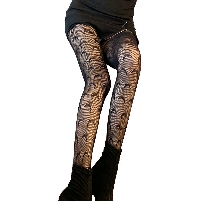 Moon Sexy Netzstrümpfe Damen Strampler aus schwarzer Seide