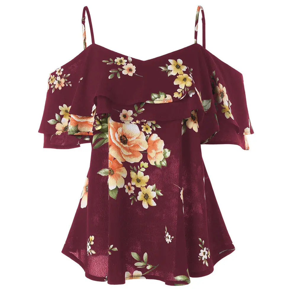 Lovemi - Strapless floral chiffon shirt