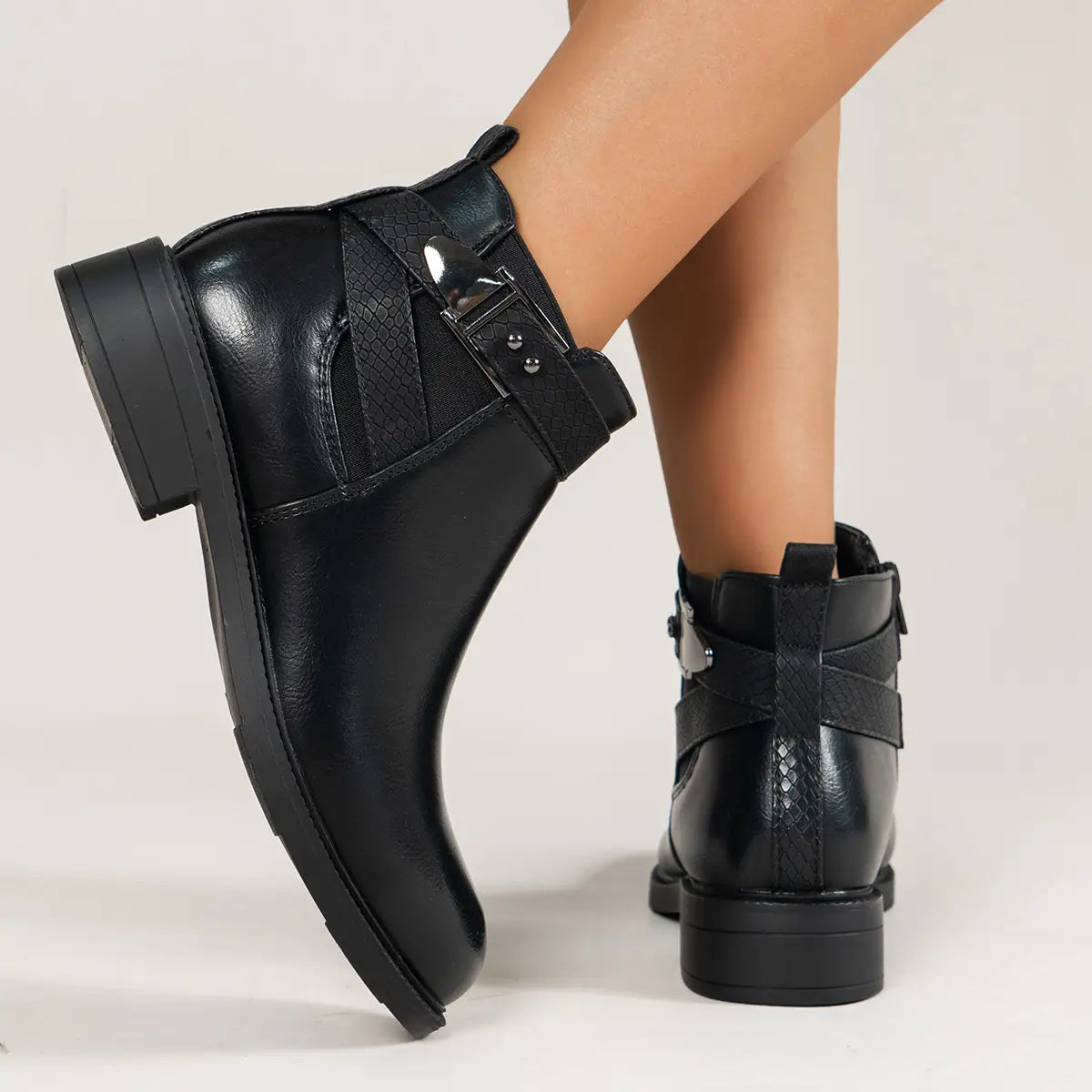 Chelsea Boots Women Black Ankle Boots Side Zipper Buckle