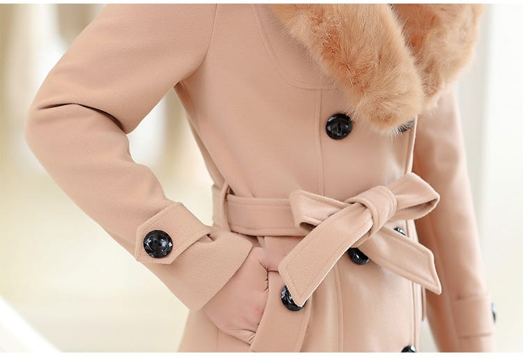 Lovemi - Large fur collar woolen coat