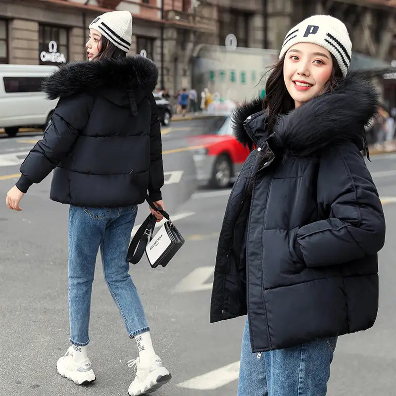 Lovemi - Large Fur Collar Thick Padded Jacket Down Women