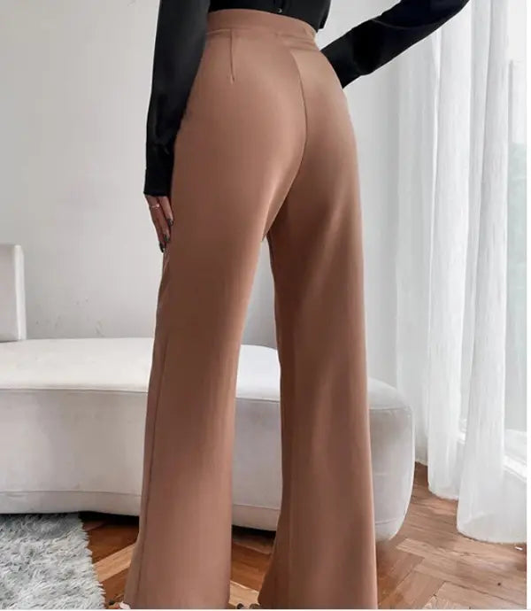 Lovemi - Pantalon droit ample femme taille haute décontractée