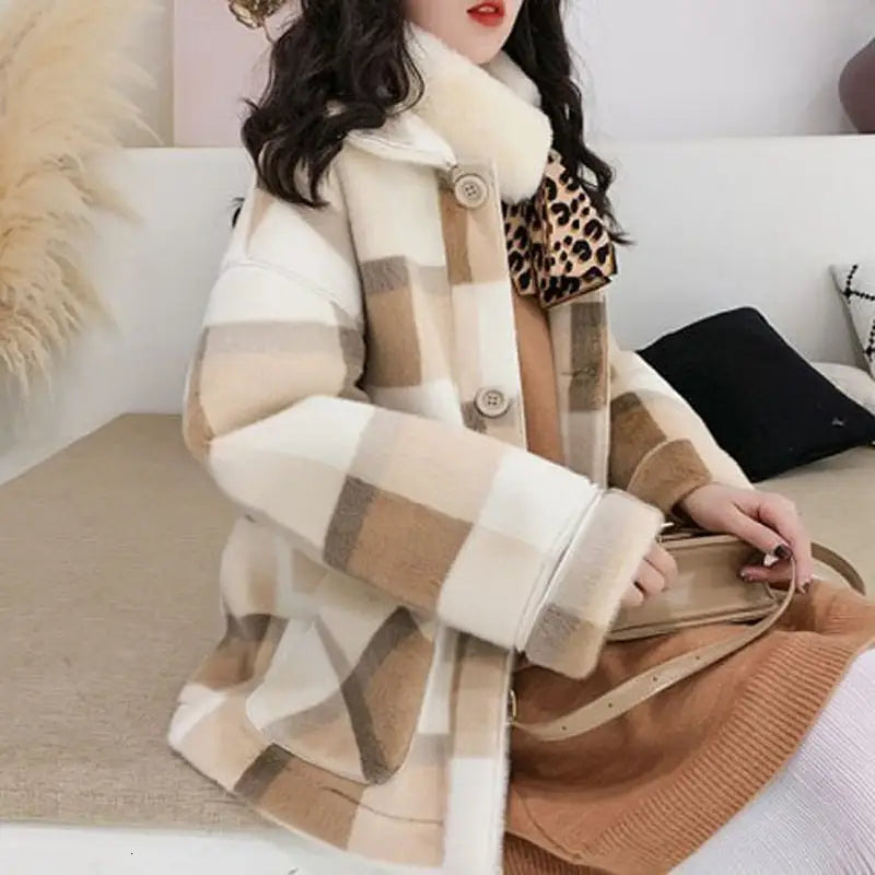 Lovemi - Hot Sale Ladies Fashion Wool Blend Faux Fur Coat