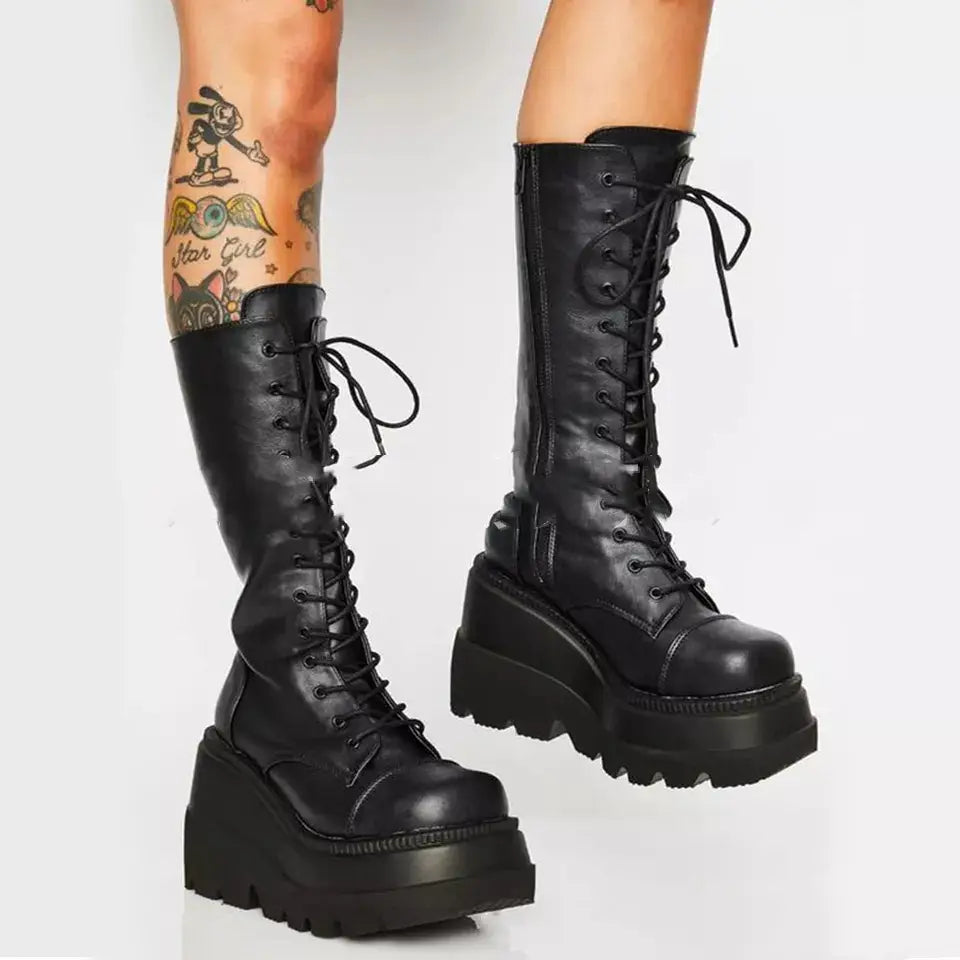 Lovemi - Platform wedge heel boots