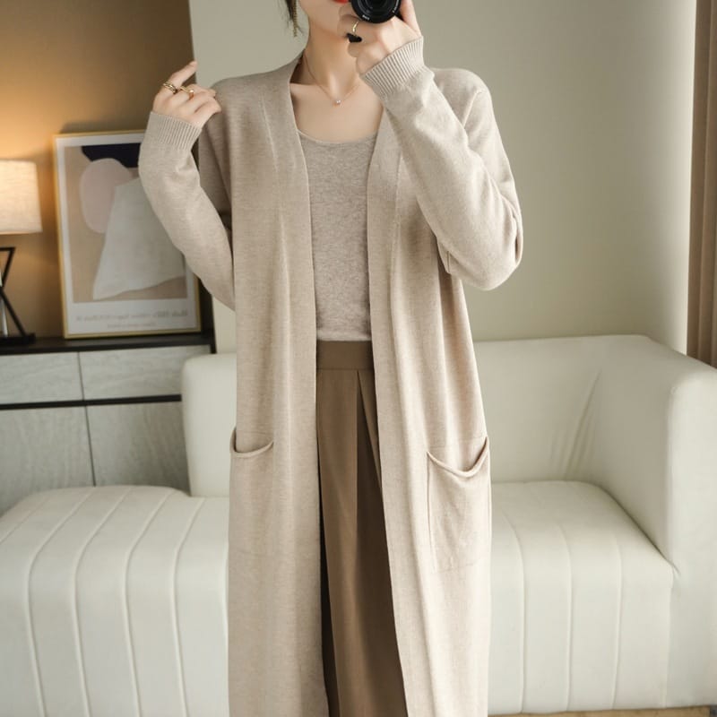 Lovemi-sans boucle paresseux vent mode Long Cardigan tricoté