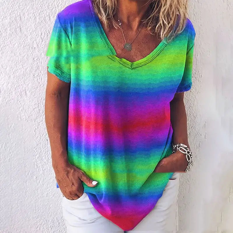 Lovemi - Tie-dye Gradient Loose Plus Size Ladies Rainbow