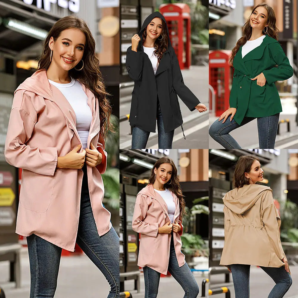 Lovemi – Einfarbiger, mittellanger Trenchcoat mit Kapuze