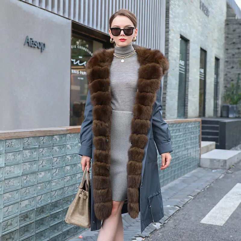 Lovemi - Long Detachable Rex Rabbit Liner Fur Coat