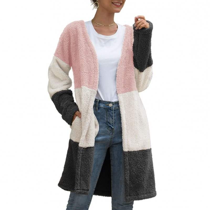 Lovemi – Dreifarbiger Cardigan-Mantel aus gespleißter Wolle für Damen