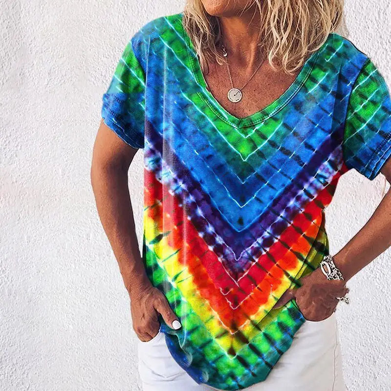 Lovemi - Tie-dye Gradient Loose Plus Size Ladies Rainbow