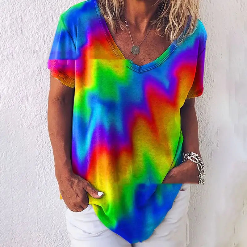 Lovemi - Tie-dye Gradient Loose Plus Size Ladies Rainbow