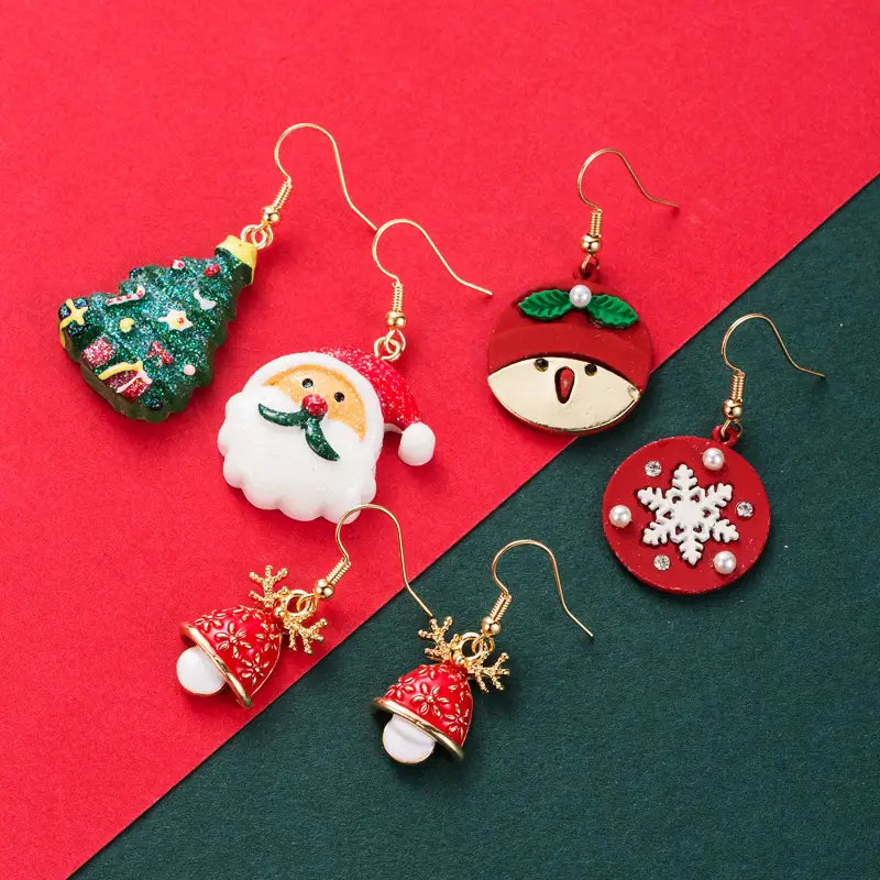 Lovemi – Boucles d'oreilles Père Noël flocon de neige, élan, série Noël