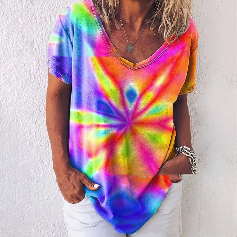 Lovemi - Tie-Dye Gradient Loose Plus Size Damen Regenbogen