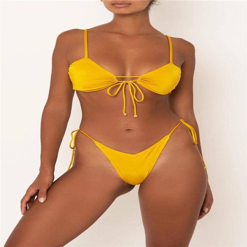 Lovemi - Split bikini with solid color strap