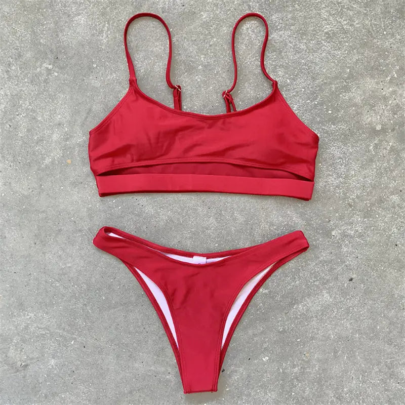 Lovemi - Bikini fendu couleur unie pour femme