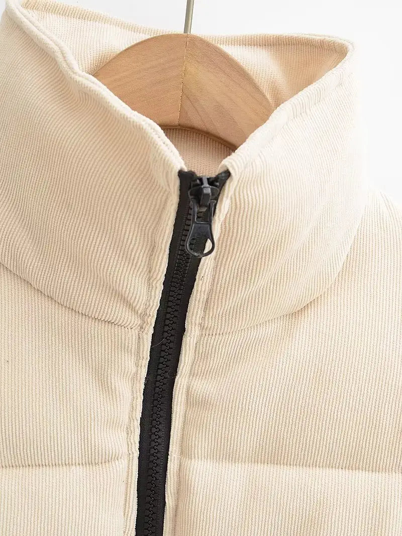 Lovemi - Winter Stand Collar Zipper Drawstring Cotton Coat