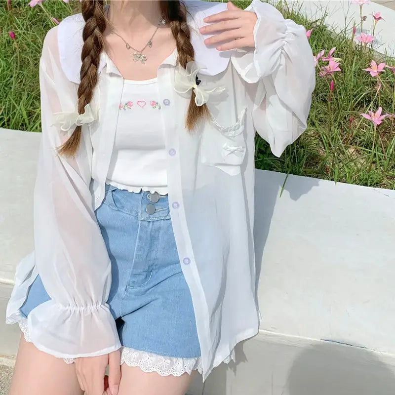 Lovemi - Sweet Japanese Soft Girl Chiffon Sunscreen Clothes