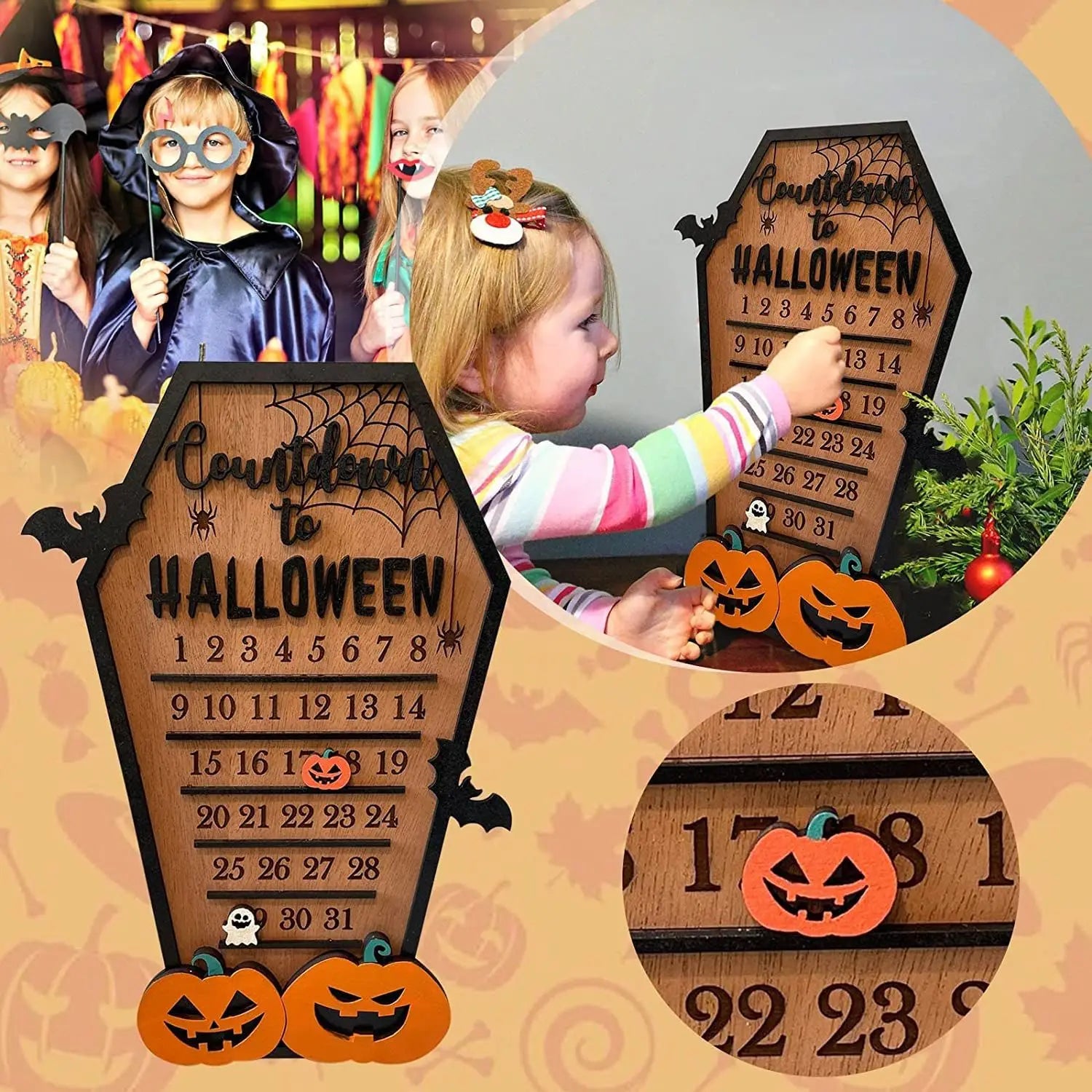 Lovemi - Wooden Halloween Calendar Number Card Countdown