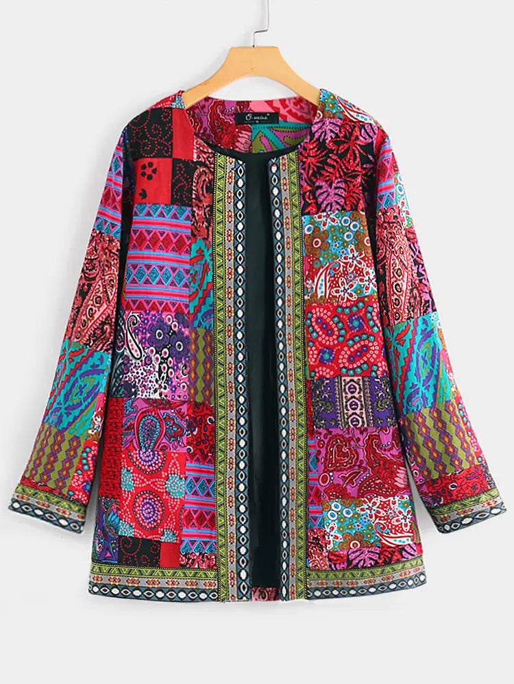 Lovemi - Printed Loose Long Sleeve Jacket Cardigan