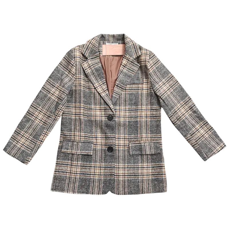 Lovemi - Le manteau court simple boutonnage à carreaux chic