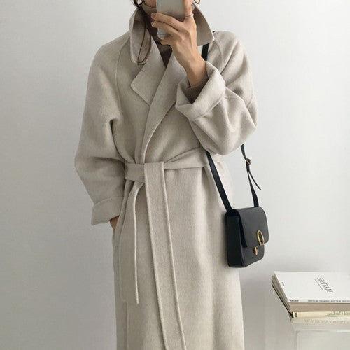 Lovemi - Double-sided woolen mid-length loose and lazy