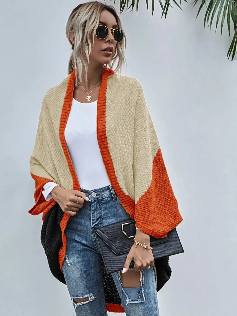 Lovemi - Manteau pull cardigan tricoté à blocs de couleurs à la mode