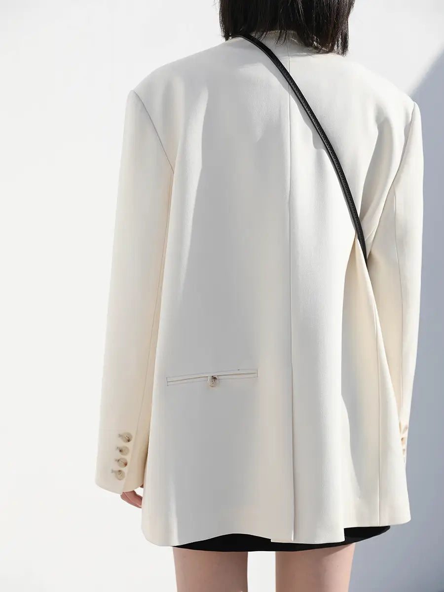 Lovemi - Loose Double-breasted White Suit Jacket Women