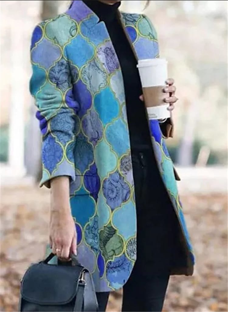 Lovemi - Petit manteau imprimé à manches longues pour femme avec revers