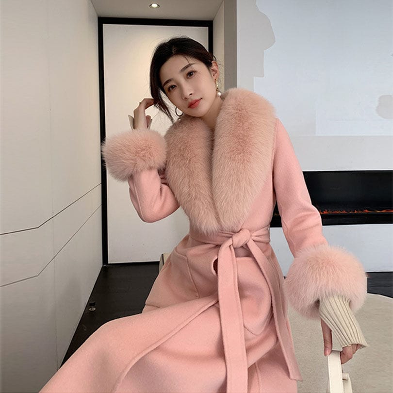 Lovemi - Korean Version Large Fur Collar Slim Fit Medium