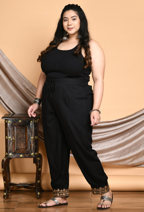 Retro & Vintage Plus Size Black High Waist Pintuck Pants | Unique Vintage