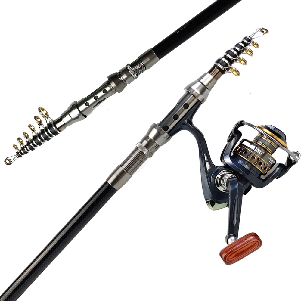 Telescopic Fishing Rod and Reel Combo Full Kit Carbon Fiber Fishing E9W7