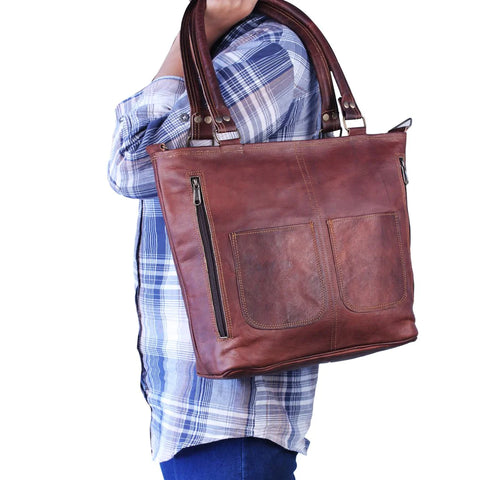 WOMEN'S VINTAGE LEATHER TOTE BAG