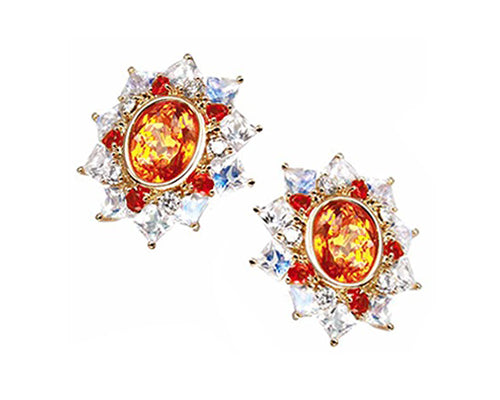 Mandarin garnet, moonstone and fire opal earrings