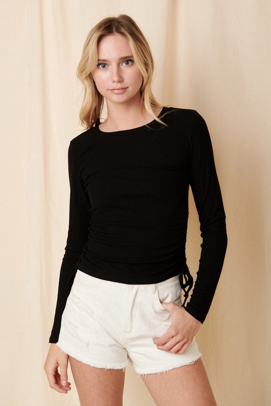 BLACK KNIT RUCHED LONG SLEEVE – OJ Collection
