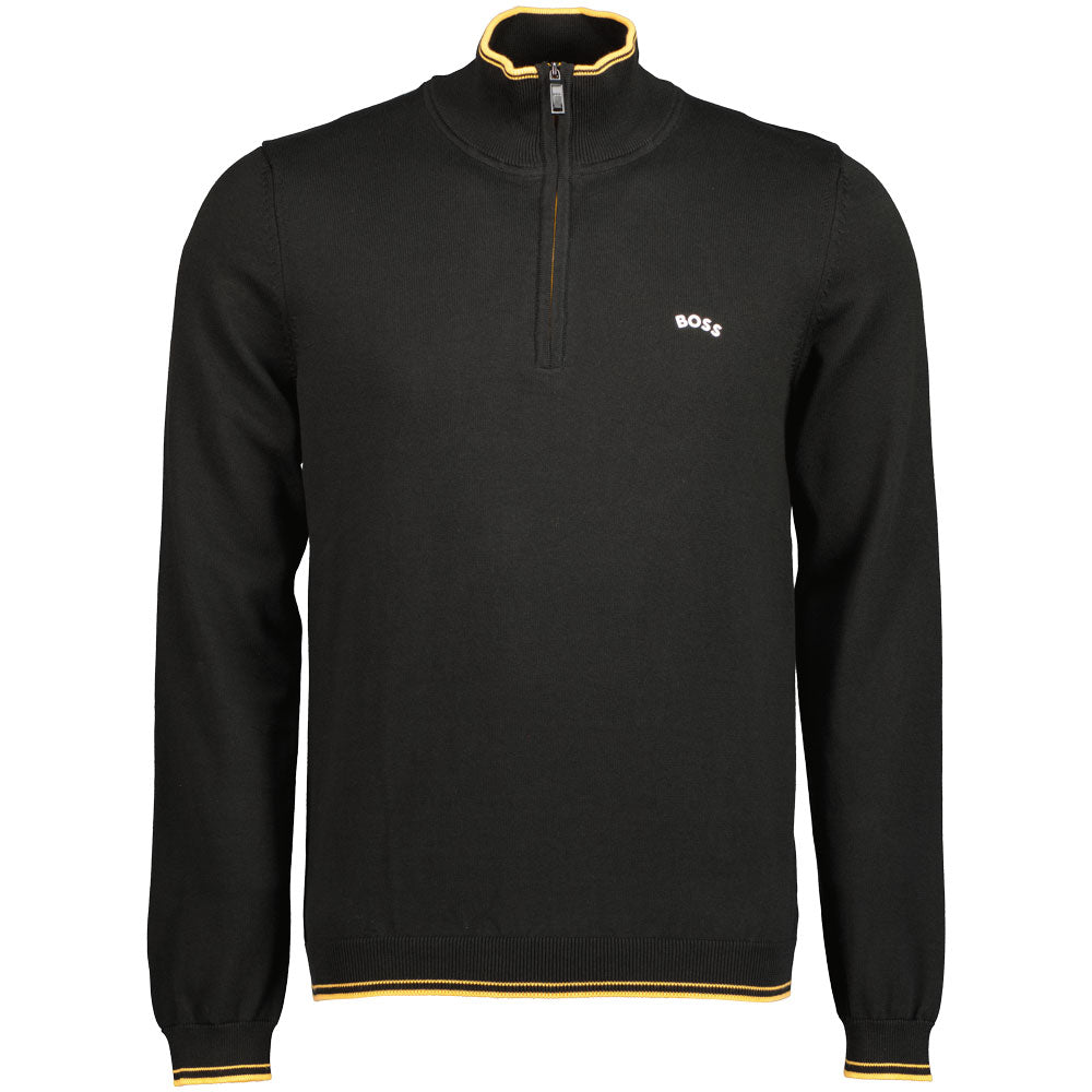 Hugo Boss | Quarter Zip Embossed Logo Knit - Black