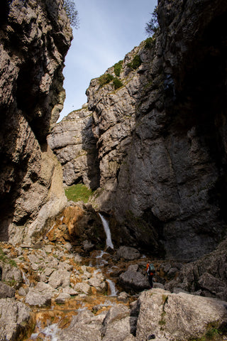 Waterfall at Gordale Scar Malham Cove Yorkshire Dales walks and hikes