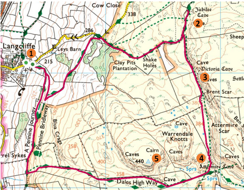 OS map of Jubilee Cave and Victoria Cave Yorkshire Dales
