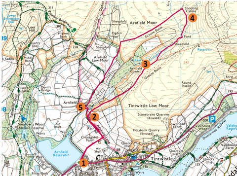 Map for Seven Waterfalls Trail in the Peak District