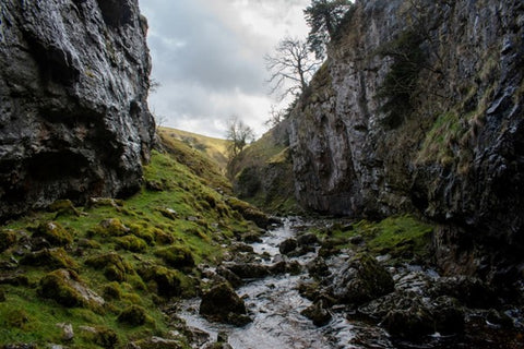 A river flows through a limestone gorge