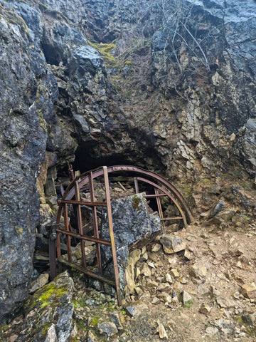 An old mine entrance is blocked by rockfall