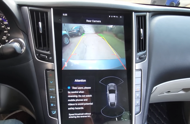 Infiniti Q60 Tesla Carplay Screen works with factory rear camera