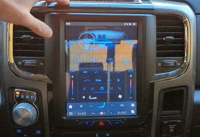 Dodge Ram Tesla Carplay Screen displays climate control