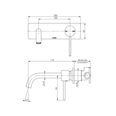 Vivid Slimline Wall Basin Mixer Set 180mm Curved Gun Metal 6 Star/4 LPM-5772
