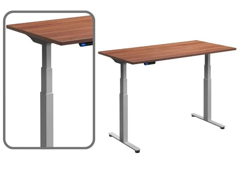 Standing Desk Custom Size - Rize-Fit - Silver Frame - Natural Dijon Walnut Top